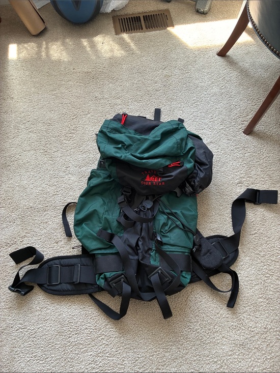 REI Handbags - Green and Black Travel Backpack with Red Accents - TOUR STAR